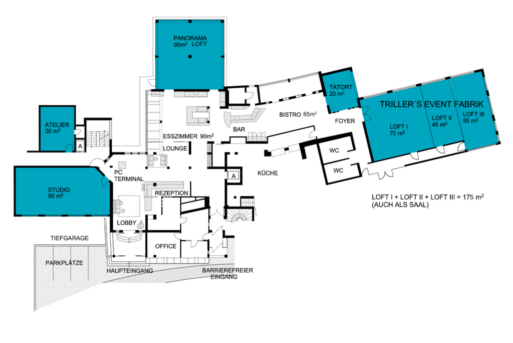 GRUNDRISS STUDIO / ATELIER / PANORMA / TATORT / LOFT 1-3 | HOTEL AM TRILLER SAARBRÜCKEN
